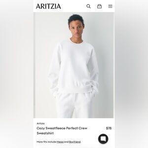 Aritzia White Cozy Sweatfleece Perfect Crew neck sweatshirt